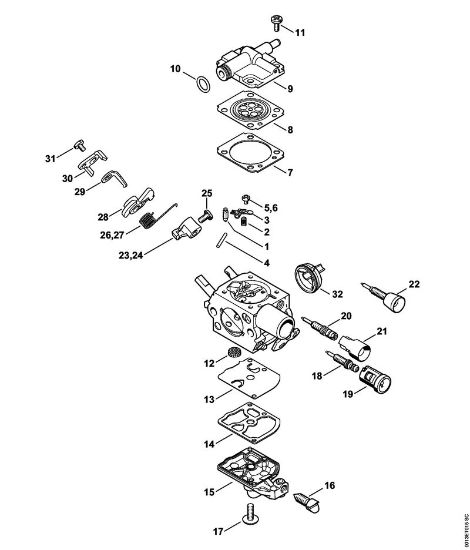 Moto-serras a gasolina (MS) MS 201 C-E Carburador C1Q-S251, C1Q-S249, C1Q-S215, C1Q-S189 da marca Stihl