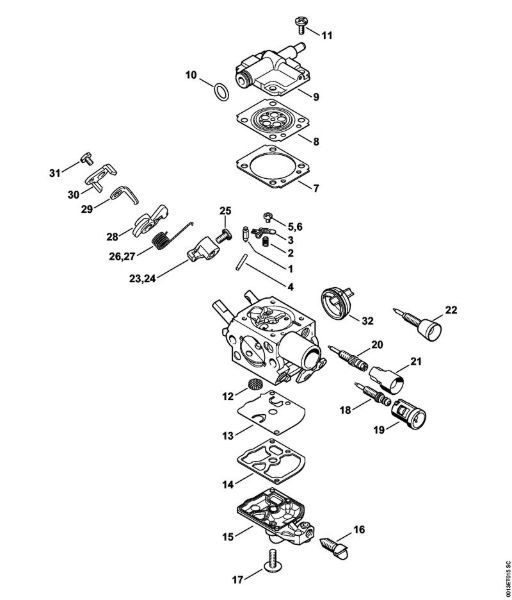 Moto-serras a gasolina (MS) MS 201 C-E Carburador C1Q-S251, C1Q-S249, C1Q-S215, C1Q-S189 da marca Stihl