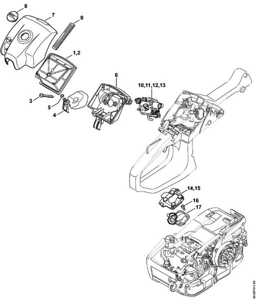 Moto-serras a gasolina (MS) MS 201 C-E Filtro de ar, Tampa da caixa do carburador da marca Stihl