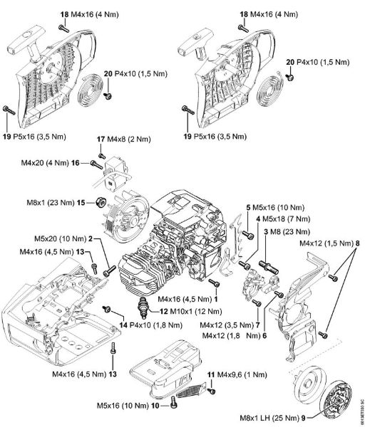 Moto-serras a gasolina (MS) MS 201 C-EM Binários de aperto da marca Stihl