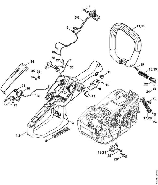 Moto-serras a gasolina (MS) MS 201 C-EM Caixa do cabo, Tubo do punho M-Tronic da marca Stihl