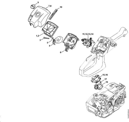 Moto-serras a gasolina (MS) MS 201 C-EM Filtro de ar, Tampa da caixa do carburador M-Tronic da marca Stihl