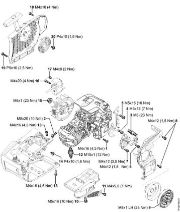 Moto-serras a gasolina (MS) MS 201 T Binários de aperto da marca Stihl