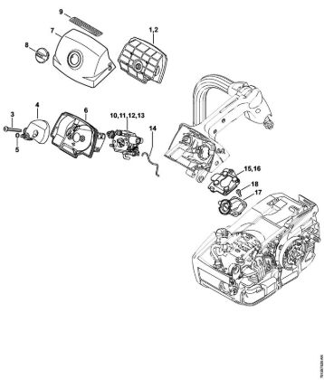 Moto-serras a gasolina (MS) MS 201 T Filtro de ar, Tampa da caixa do carburador da marca Stihl