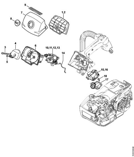 Moto-serras a gasolina (MS) MS 201 TC-E Filtro de ar, Tampa da caixa do carburador da marca Stihl
