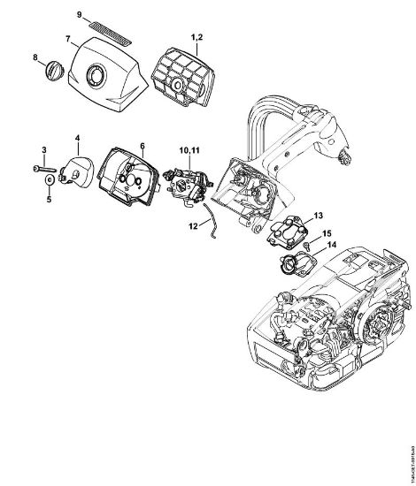 Moto-serras a gasolina (MS) MS 201 TC-M Filtro de ar, Tampa da caixa do carburador M-Tronic da marca Stihl