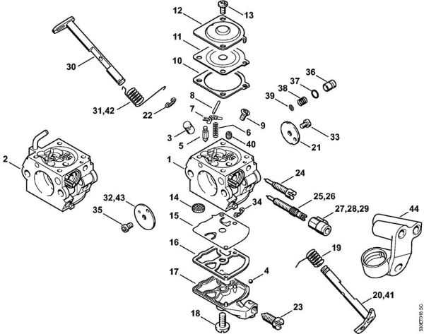 Moto-serras a gasolina (MS) MS 210 Carburador C1Q-100335, C1Q-S86 da marca Stihl