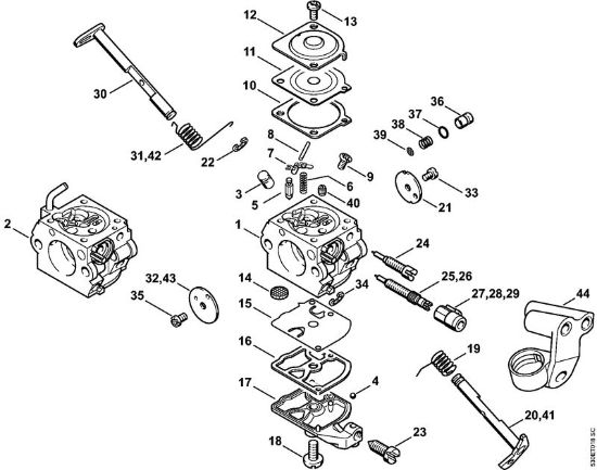 Moto-serras a gasolina (MS) MS 210 C-B Carburador C1Q-100335, C1Q-S86 da marca Stihl