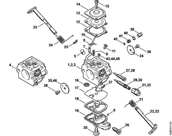 Moto-serras a gasolina (MS) MS 210 C-BE Carburador C1QÂ­S89, -S90, -S102, -S106 da marca Stihl