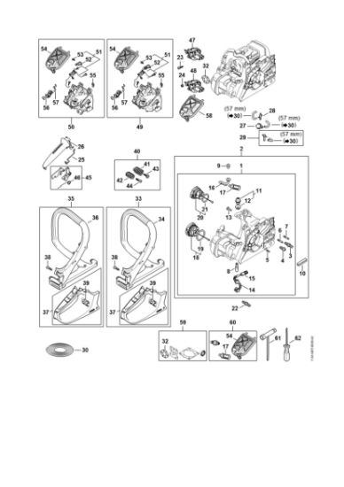 Imagem de Cárter do motor, Filtro de ar, Sistema anti-vibratório, Tubo do punho MS 212 C-BE