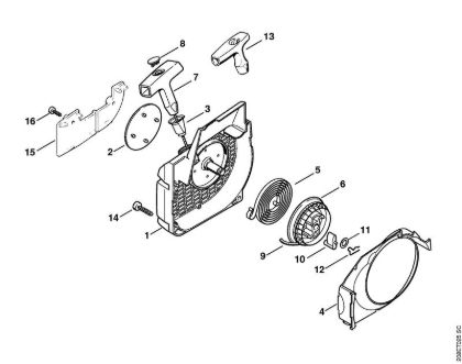 Moto-serras a gasolina (MS) MS 230 Caixa do ventilador com dispositivo de arranque da marca Stihl