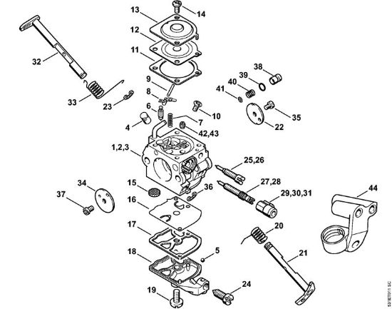 Moto-serras a gasolina (MS) MS 230 C-BE Carburador C1QÂ­S91, -S92, -S107, C1Q-100338, 1123/36 da marca Stihl