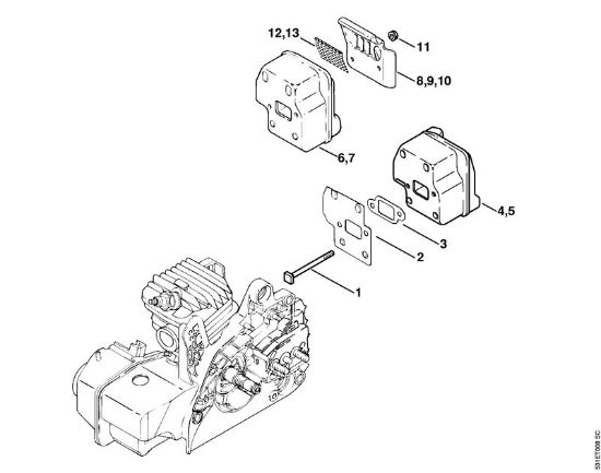 Moto-serras a gasolina (MS) MS 230 C-BE Silenciador da marca Stihl