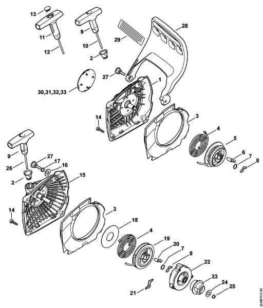 Moto-serras a gasolina (MS) MS 231 Dispositivo de arranque, Protecção da mão da marca Stihl