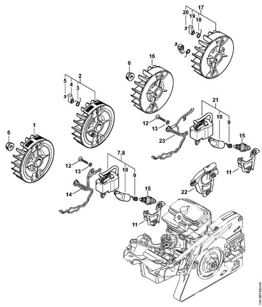 Moto-serras a gasolina (MS) MS 231 C-BE Sistema de ignição, Cablagem préformada da marca Stihl