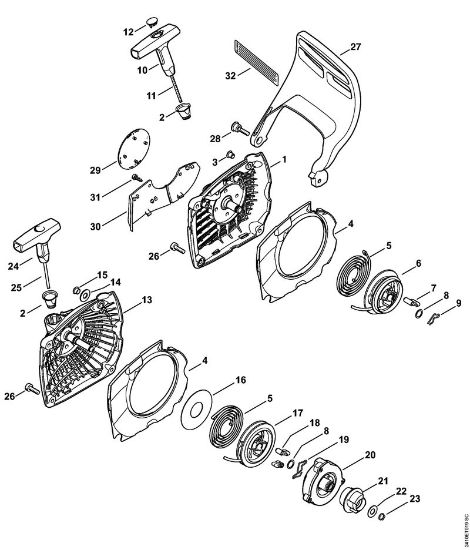 Moto-serras a gasolina (MS) MS 241 C-M Dispositivo de arranque, Protecção da mão da marca Stihl