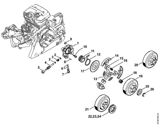 Moto-serras a gasolina (MS) MS 241 C-M VW Bomba de óleo, Embreagem da marca Stihl