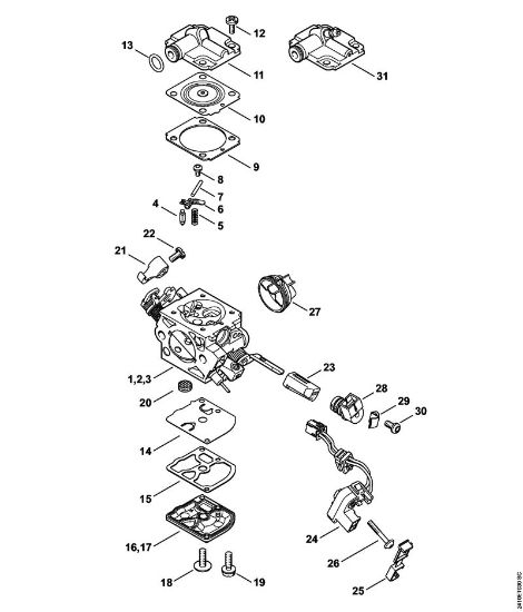 Moto-serras a gasolina (MS) MS 241 C-M VW Carburador C1Q-S275, C1Q-S276, C1Q-S277 da marca Stihl