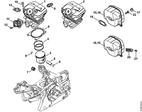Moto-serras a gasolina (MS) MS 241 C-M VW Cilindro, Silenciador da marca Stihl