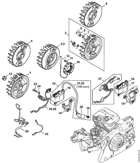 Moto-serras a gasolina (MS) MS 241 C-M VW Sistema de ignição, Cablagem préformada da marca Stihl
