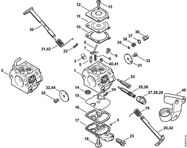 Moto-serras a gasolina (MS) MS 250 C-B Carburador C1QÂ­S84, C1Q-100335 da marca Stihl