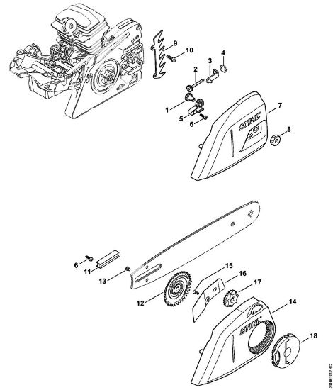 Moto-serras a gasolina (MS) MS 251 C-BE Dispositivo tensor da corrente, Tampa do carreto da marca Stihl