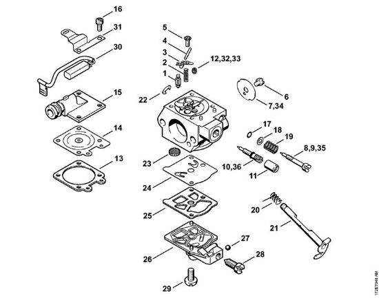 Moto-serras a gasolina (MS) MS 260 C-B Carburador WTE-1, WTE-2, WTE-4, WTE-11 da marca Stihl