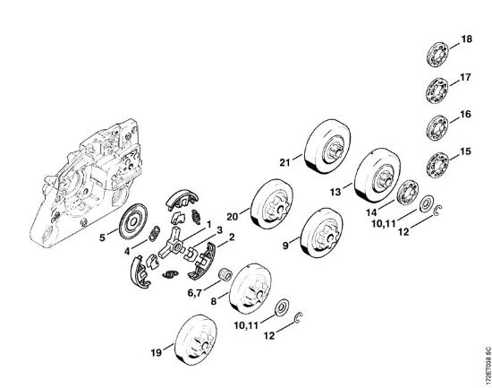 Moto-serras a gasolina (MS) MS 260 C-B W Embreagem, Pinhão da marca Stihl
