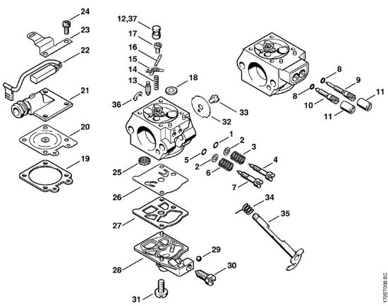 Moto-serras a gasolina (MS) MS 260-VW Carburador WT-427, WT-581, WT-590   1 62 154 675, 2 62 187 361 (07.2004) da marca Stihl