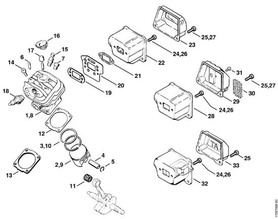 Moto-serras a gasolina (MS) MS 260-VW Cilindro, Silenciador da marca Stihl