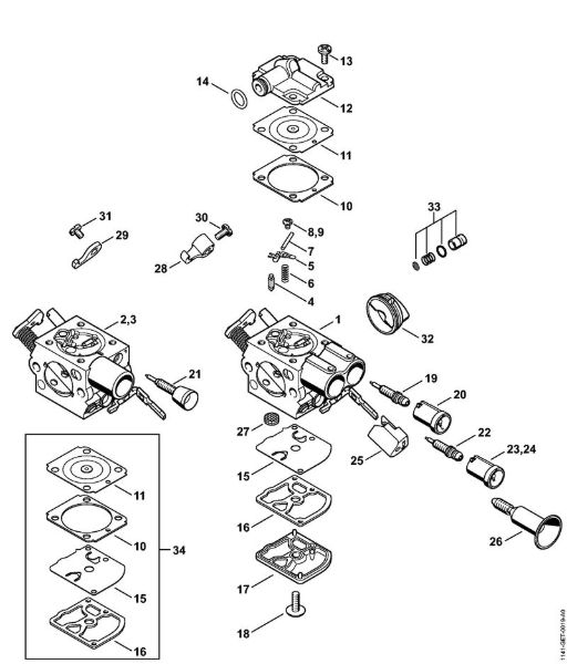 Moto-serras a gasolina (MS) MS 261 Carburador 1141/46, C1Q-S211, C1Q-S178 da marca Stihl