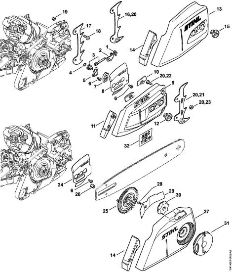 Moto-serras a gasolina (MS) MS 261 C-M VW Dispositivo tensor da corrente, Tampa do carreto da marca Stihl