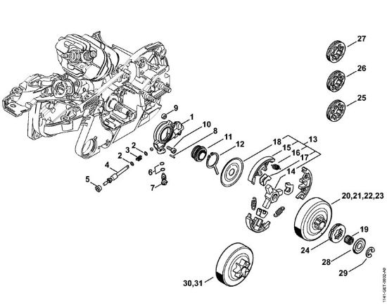 Moto-serras a gasolina (MS) MS 261 C-Q Bomba de óleo, Embreagem da marca Stihl