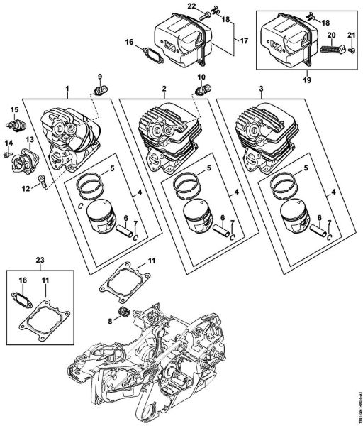 Moto-serras a gasolina (MS) MS 261 C-Q Cilindro, Silenciador da marca Stihl