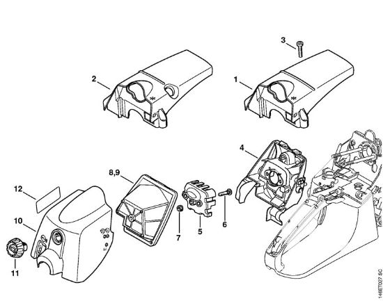 Moto-serras a gasolina (MS) MS 280 Cobertura, Filtro de ar da marca Stihl