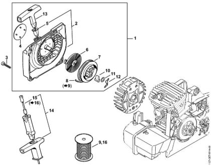 Moto-serras a gasolina (MS) MS 290 Caixa do ventilador com dispositivo de arranque da marca Stihl