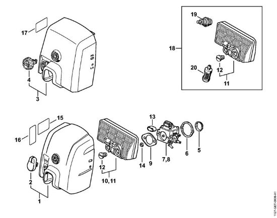 Moto-serras a gasolina (MS) MS 290-Z Tampa da caixa do carburador, Filtro de ar da marca Stihl