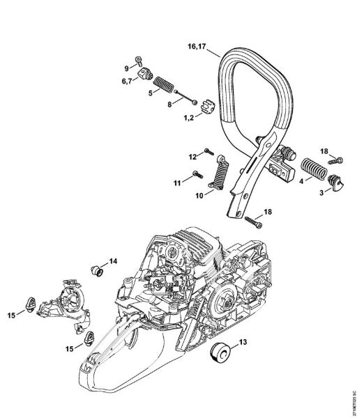 Moto-serras a gasolina (MS) MS 291 C-BEQ Sistema anti-vibratório, Tubo do punho da marca Stihl