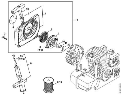 Moto-serras a gasolina (MS) MS 310 Caixa do ventilador com dispositivo de arranque da marca Stihl