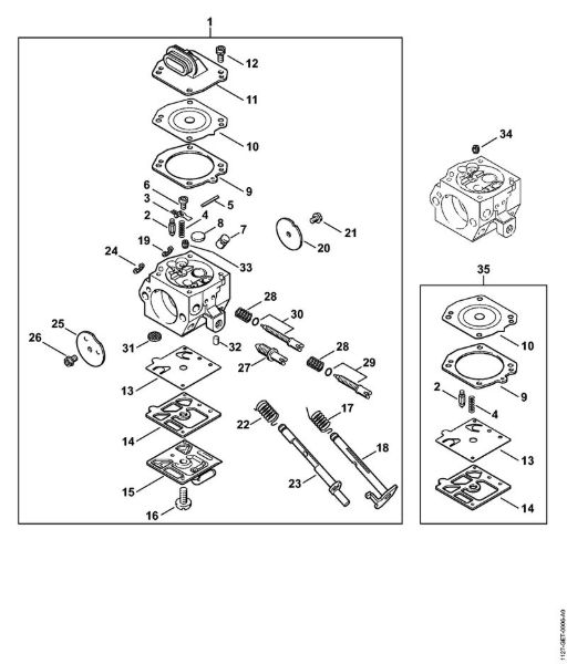Moto-serras a gasolina (MS) MS 310 Carburador HD-19 da marca Stihl