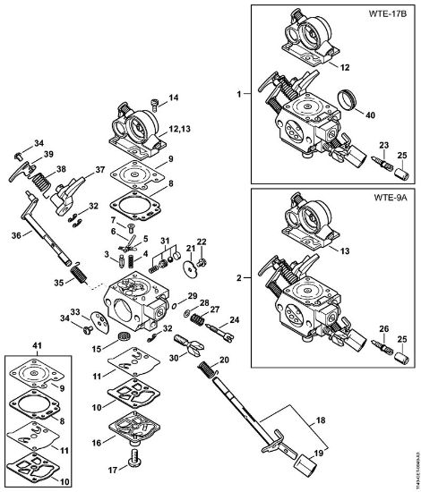Moto-serras a gasolina (MS) MS 311 Carburador WTE-9, WTE-17 da marca Stihl