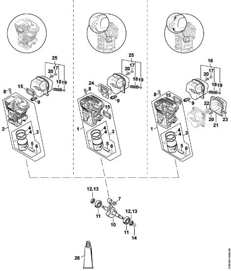 Moto-serras a gasolina (MS) MS 311-Z Cilindro, Silenciador da marca Stihl