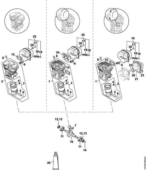 Moto-serras a gasolina (MS) MS 311-Z Cilindro, Silenciador da marca Stihl