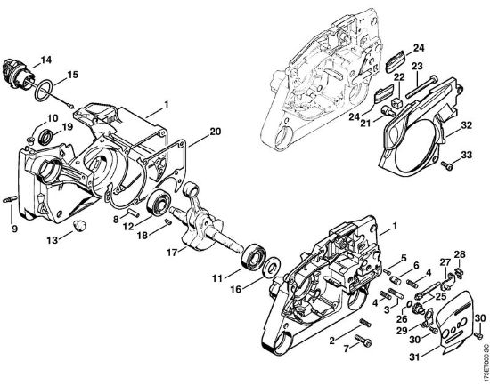 Moto-serras a gasolina (MS) MS 340 Caixa da cambota, Dispositivo tensor da corrente da marca Stihl