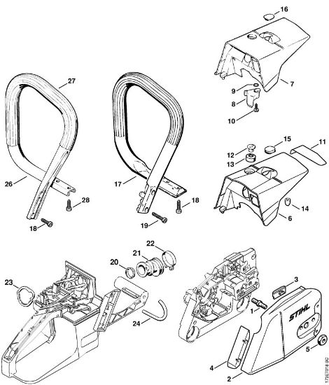 Moto-serras a gasolina (MS) MS 340 Tampa do carreto, Tubo do punho da marca Stihl