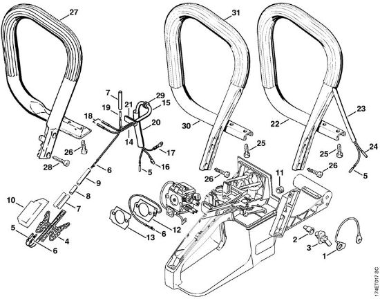 Moto-serras a gasolina (MS) MS 360 Aquecimento, Tubo do punho da marca Stihl