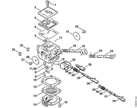 Moto-serras a gasolina (MS) MS 360 C Carburador C3A-S39 da marca Stihl