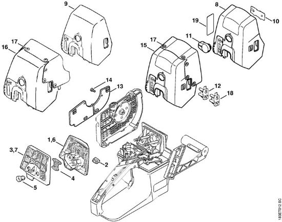 Moto-serras a gasolina (MS) MS 360 C Filtro de ar, Tampa da caixa do carburador da marca Stihl