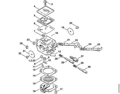 Moto-serras a gasolina (MS) MS 360 W Carburador C3A-S31, C3A-S65 da marca Stihl