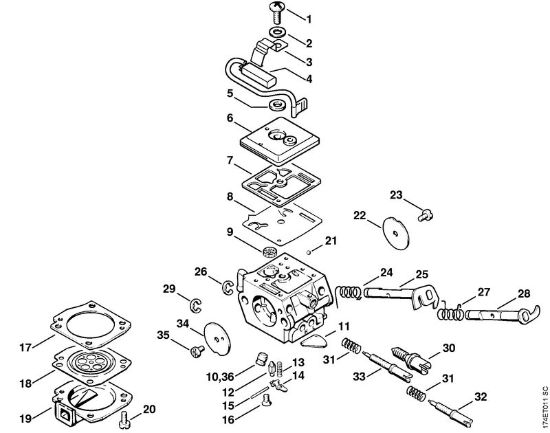 Moto-serras a gasolina (MS) MS 360 WVH Carburador C3A-S27 da marca Stihl